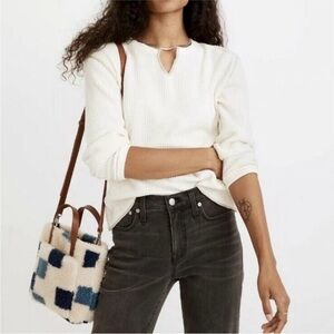 Madewell Split Neck Waffle Knit Cropped Long Sleeve